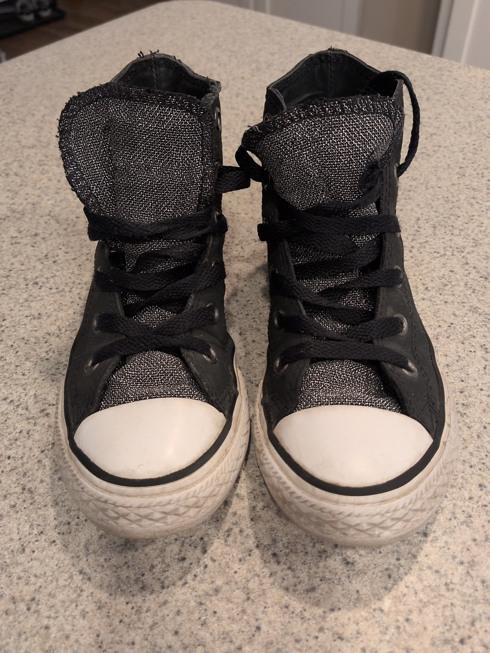 Youth Converse High Top Shoes Size 13 Black With Silver Accent.